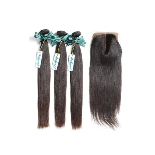 7A 3 Bundles Hair Weave Brazilian Hair With Silk Base Closure Straight