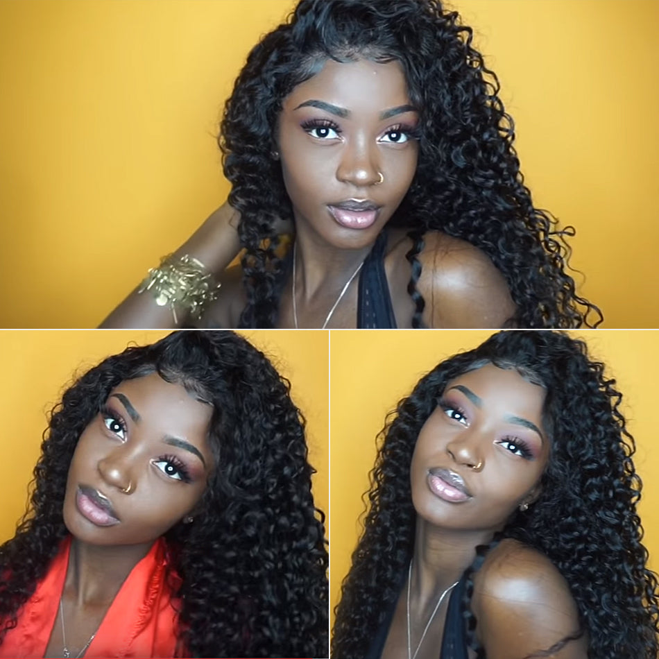 250% High density frontal lace wig pre plucked deep curly