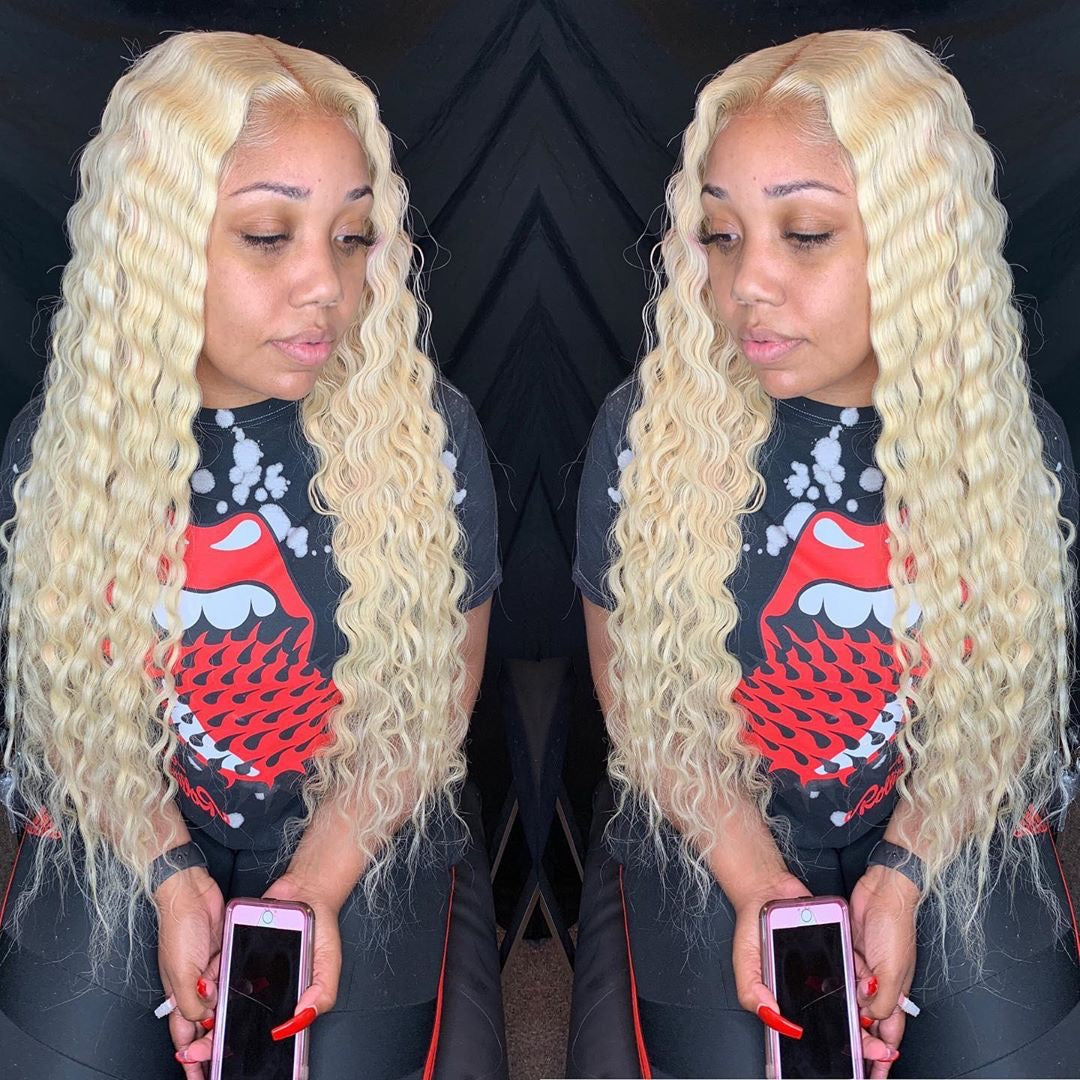 13x4 #613 Deep Wave Blonde Hair Virgin Human Hair Lace Front Wig