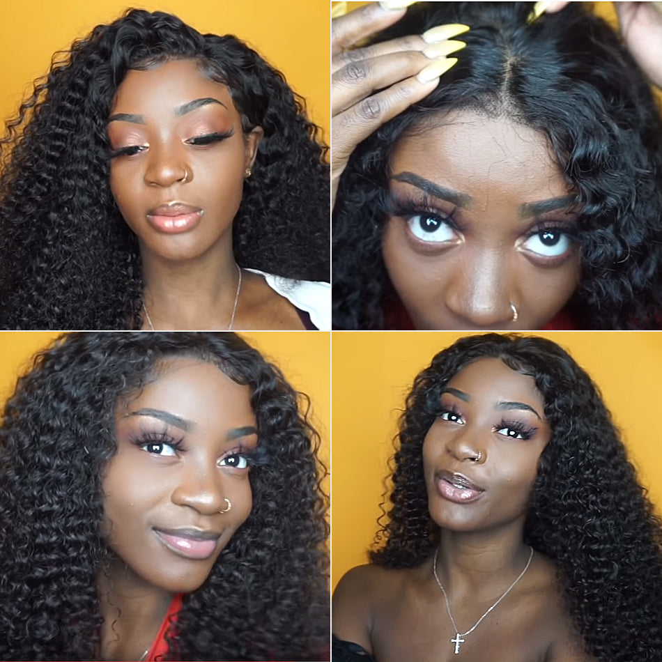 150% Human Hair Kinky Curly Front Lace Wig  with Baby Hair