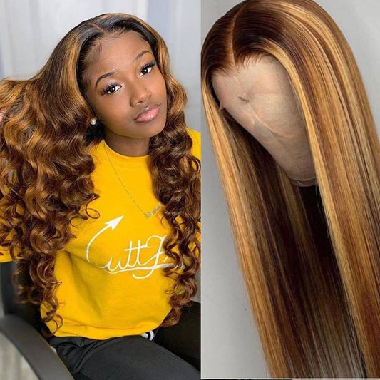 T Part #4/27 Lace Front Human Hair Wigs Brazilian Straight Frontal Wig