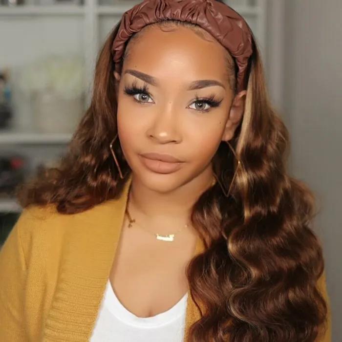 #1B/412 Ombre Color Body Wave Headband Wigs Virgin Human Hair