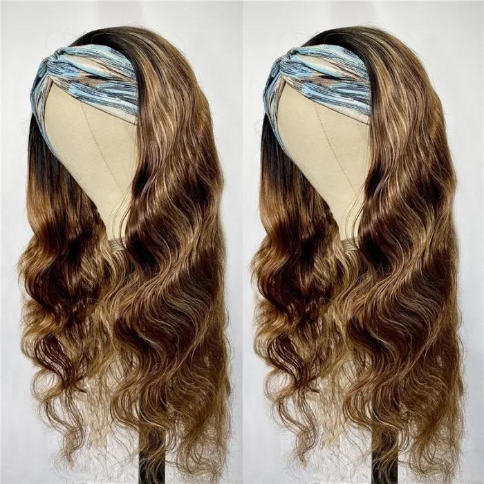 #1B/412 Ombre Color Body Wave Headband Wigs Virgin Human Hair